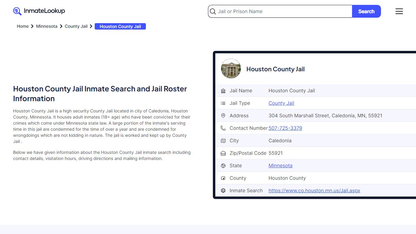 Houston County Jail Inmate Search - Caledonia Minnesota - Inmate Lookup